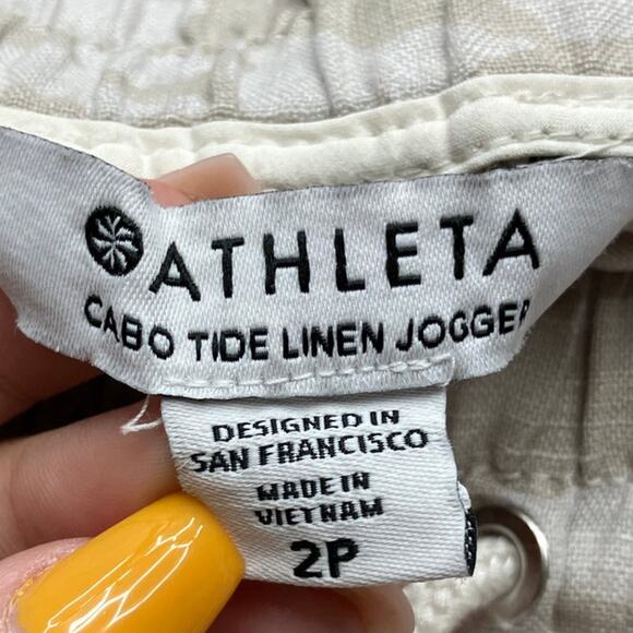 Athleta Womens Pants Tan Cream Camouflage Petite Cabo Tide Linen Jogger 2P - Picture 4 of 12